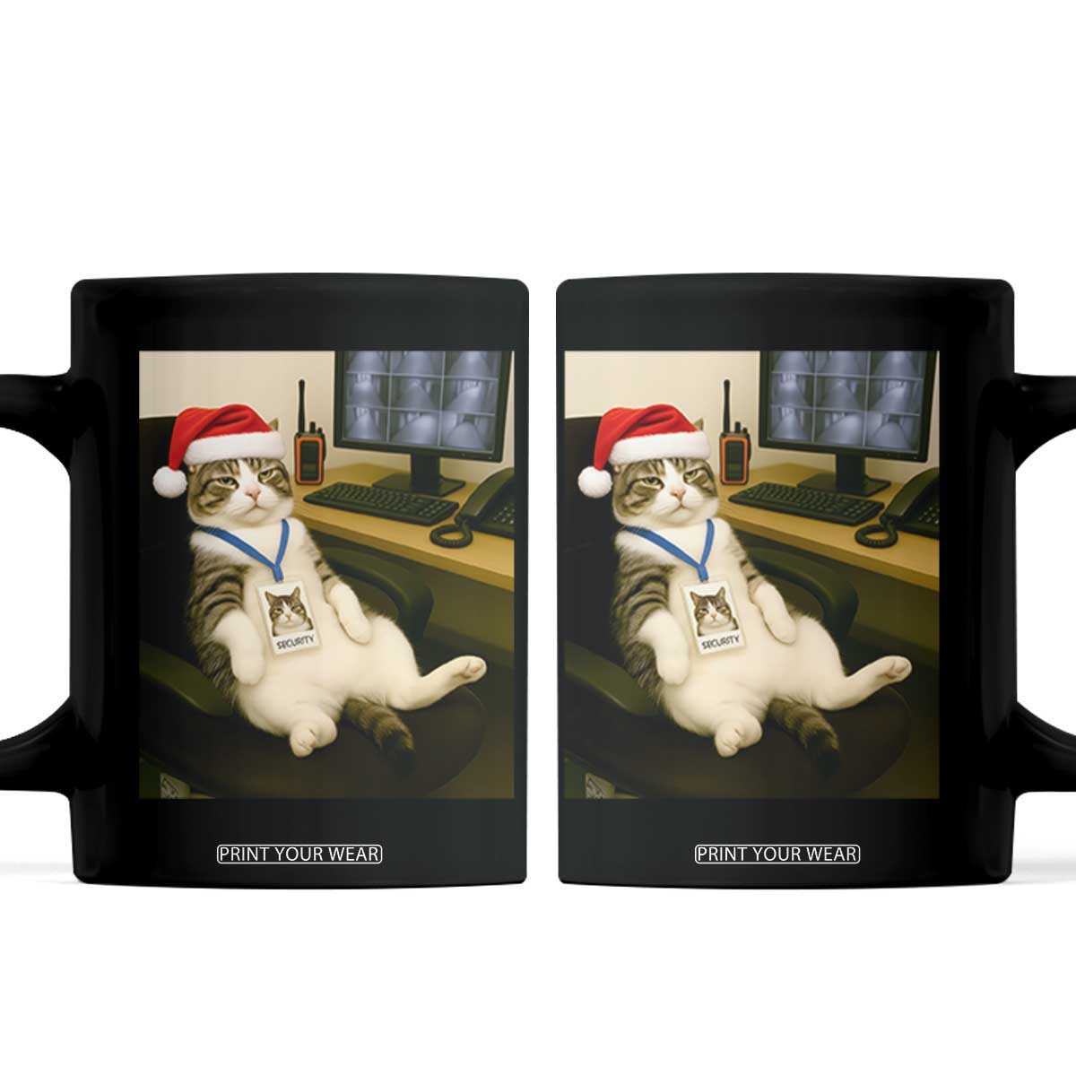 Funny Cat Christmas Coffee Mug Night Time Security Guard TS14 Black Print Your Wear