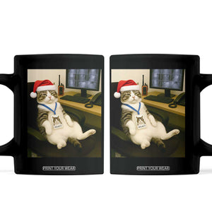 Funny Cat Christmas Coffee Mug Night Time Security Guard TS14 Black Print Your Wear