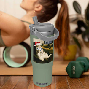Funny Cat Christmas Flip Straw Tumbler Night Time Security Guard TS14 One Size: 30 oz Moss Green Print Your Wear