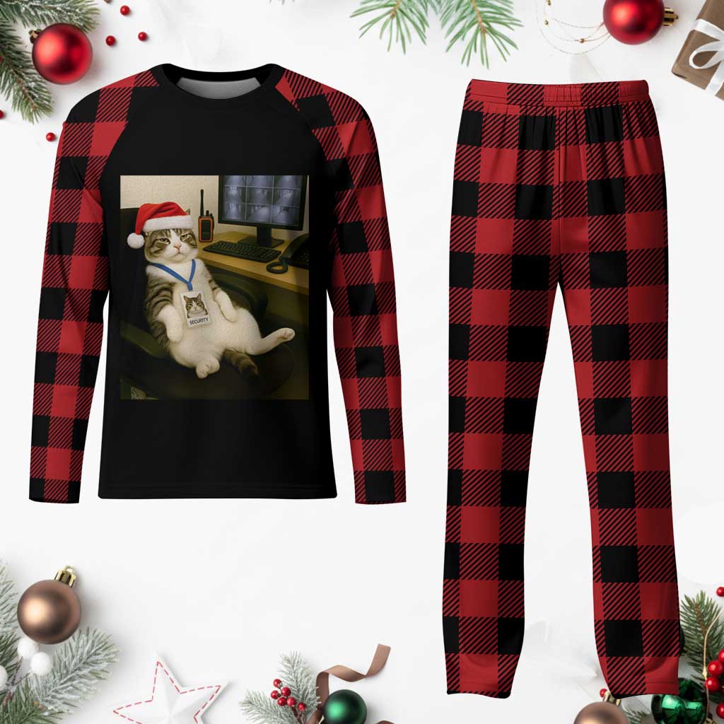 Funny Cat Christmas Plaid Pajama Set Night Time Security Guard TS14 Buffalo Plaid Print Your Wear