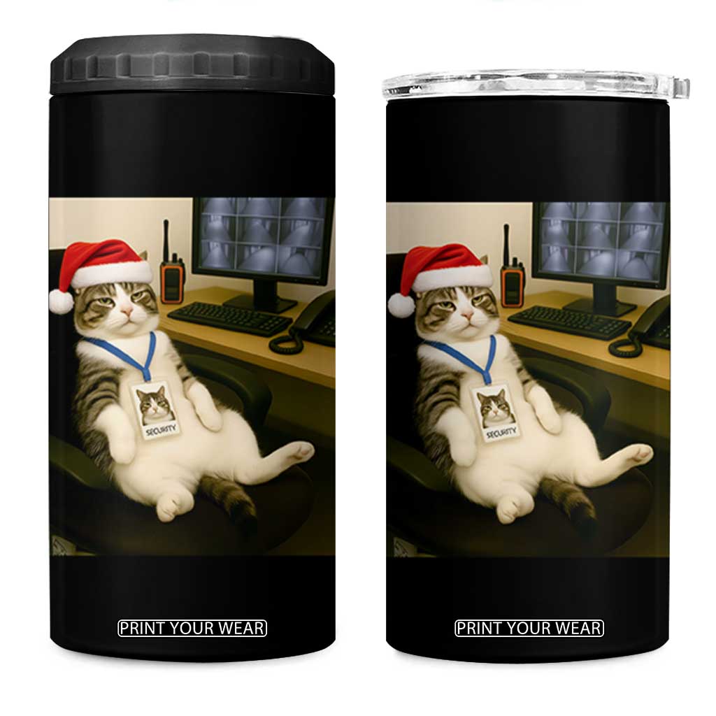 Funny Cat Christmas 4 in 1 Can Cooler Tumbler Night Time Security Guard TS14 One Size: 16 oz Black Print Your Wear