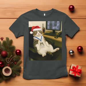 Funny Cat Christmas T Shirt Night Time Security Guard TS14 Dark Heather Print Your Wear