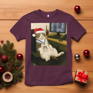 Funny Cat Christmas T Shirt Night Time Security Guard TS14 Maroon Print Your Wear