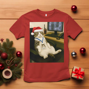 Funny Cat Christmas T Shirt Night Time Security Guard TS14 Red Print Your Wear
