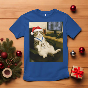 Funny Cat Christmas T Shirt Night Time Security Guard TS14 Royal Blue Print Your Wear