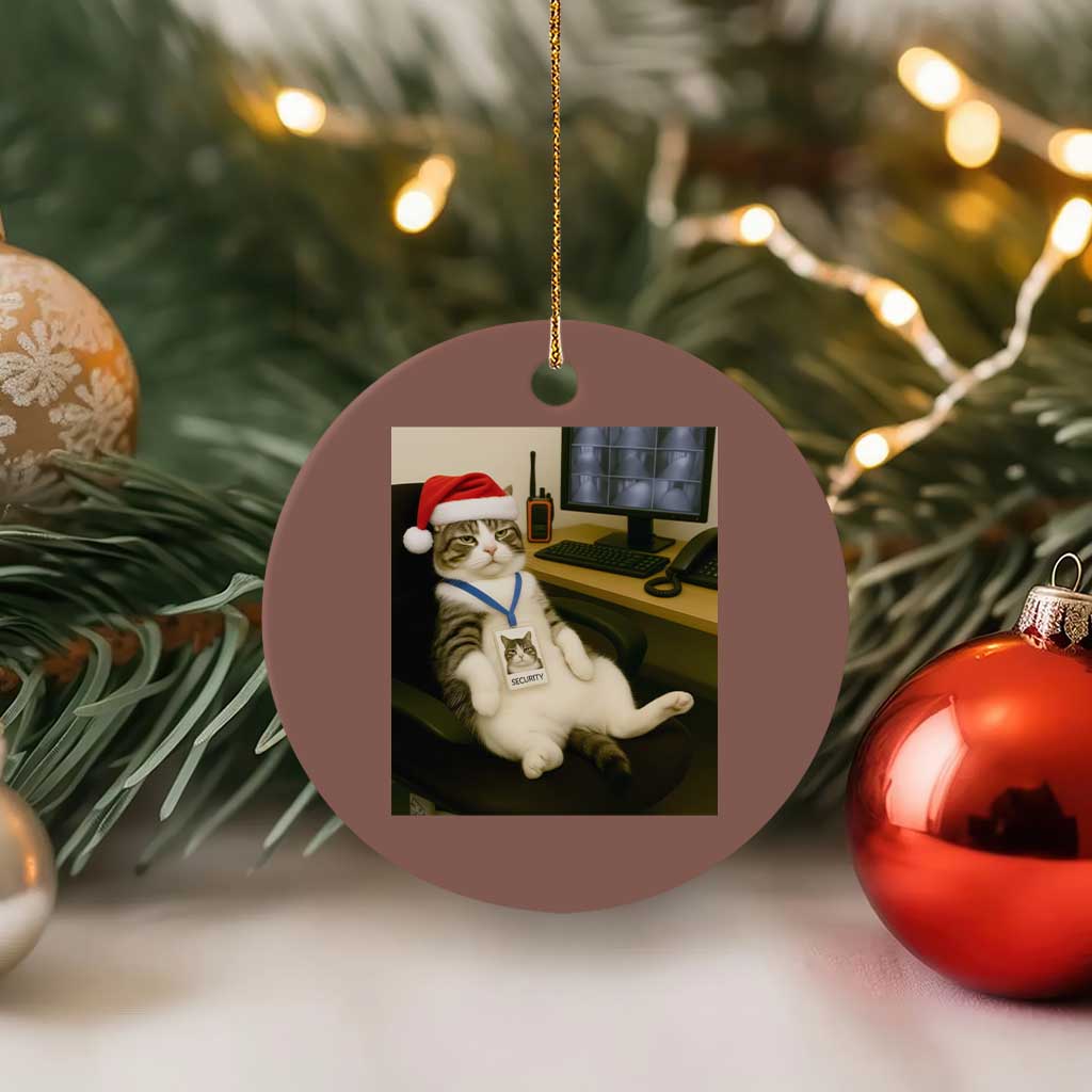 Funny Cat Christmas Ceramic Ornament Night Time Security Guard TS14 1pc Mocha Print Your Wear