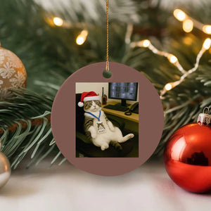 Funny Cat Christmas Ceramic Ornament Night Time Security Guard TS14 1pc Mocha Print Your Wear
