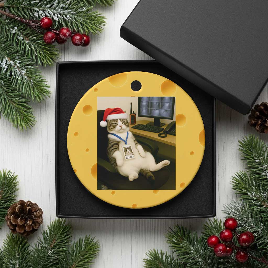 Funny Cat Christmas Ceramic Ornament Night Time Security Guard TS14 1pc Yellow Cheese Print Your Wear