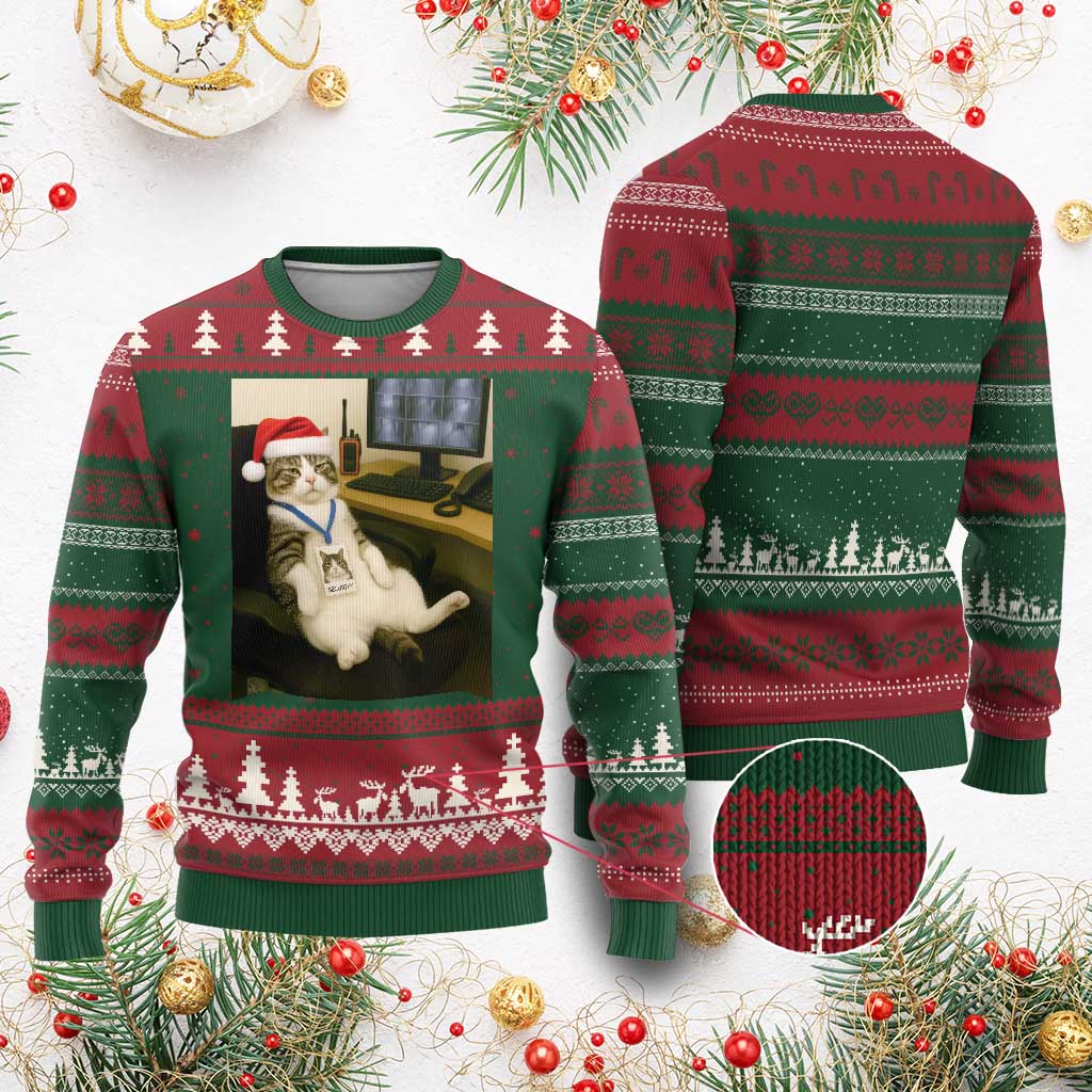 Funny Cat Xmas Ugly Christmas Sweater Night Time Security Guard TS14 Red Green Print Your Wear