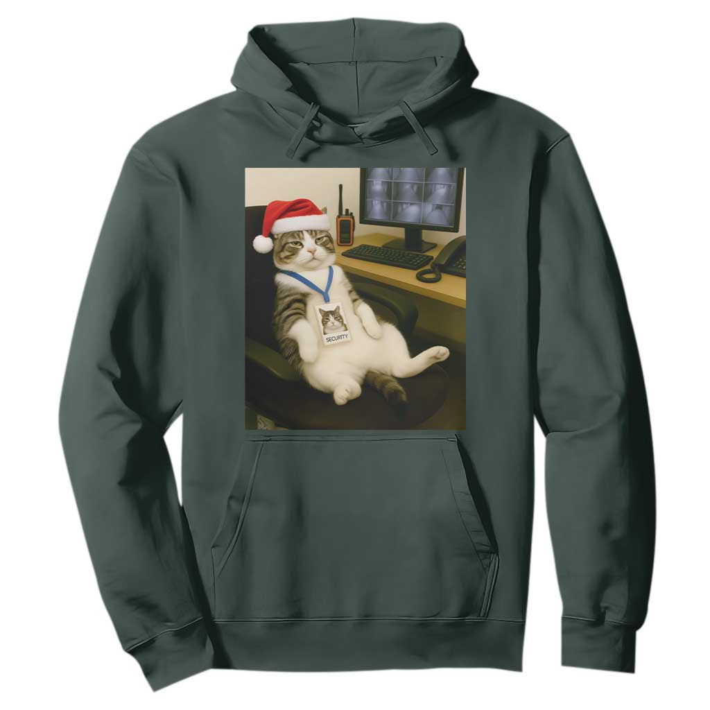 Funny Cat Christmas Hoodie Night Time Security Guard TS14 Dark Forest Green Print Your Wear