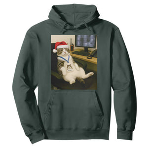 Funny Cat Christmas Hoodie Night Time Security Guard TS14 Dark Forest Green Print Your Wear
