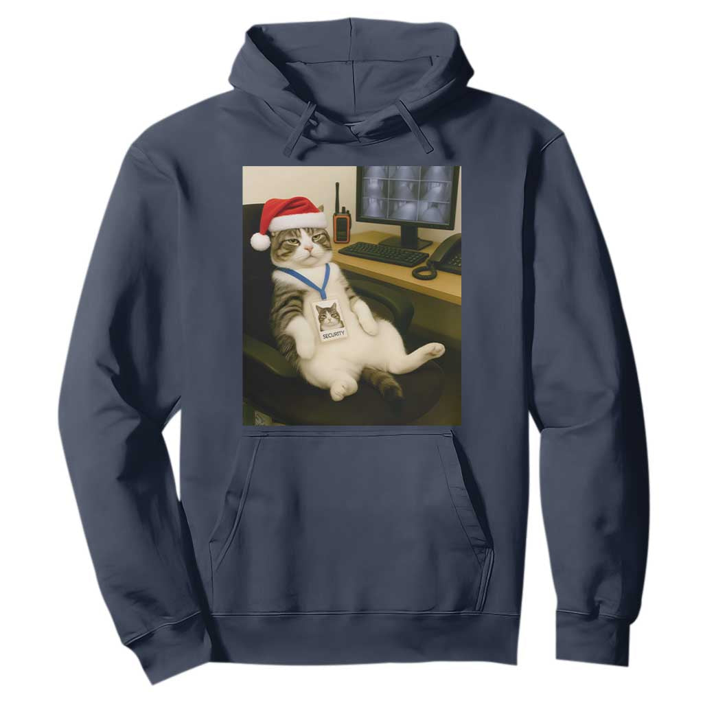Funny Cat Christmas Hoodie Night Time Security Guard TS14 Navy Print Your Wear
