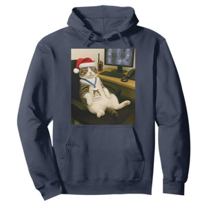 Funny Cat Christmas Hoodie Night Time Security Guard TS14 Navy Print Your Wear