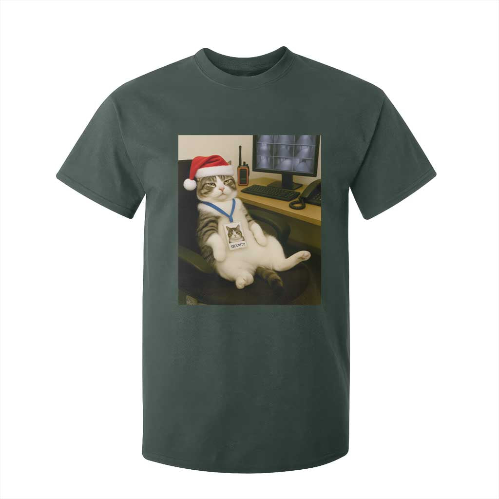 Funny Cat Christmas T Shirt For Kid Night Time Security Guard TS14 Dark Forest Green Print Your Wear