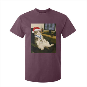 Funny Cat Christmas T Shirt For Kid Night Time Security Guard TS14 Maroon Print Your Wear