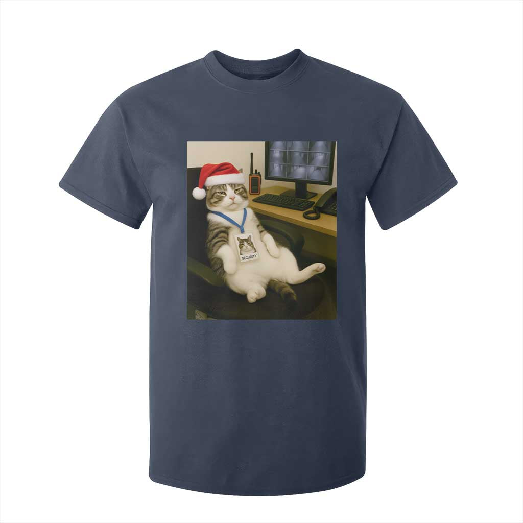 Funny Cat Christmas T Shirt For Kid Night Time Security Guard TS14 Navy Print Your Wear