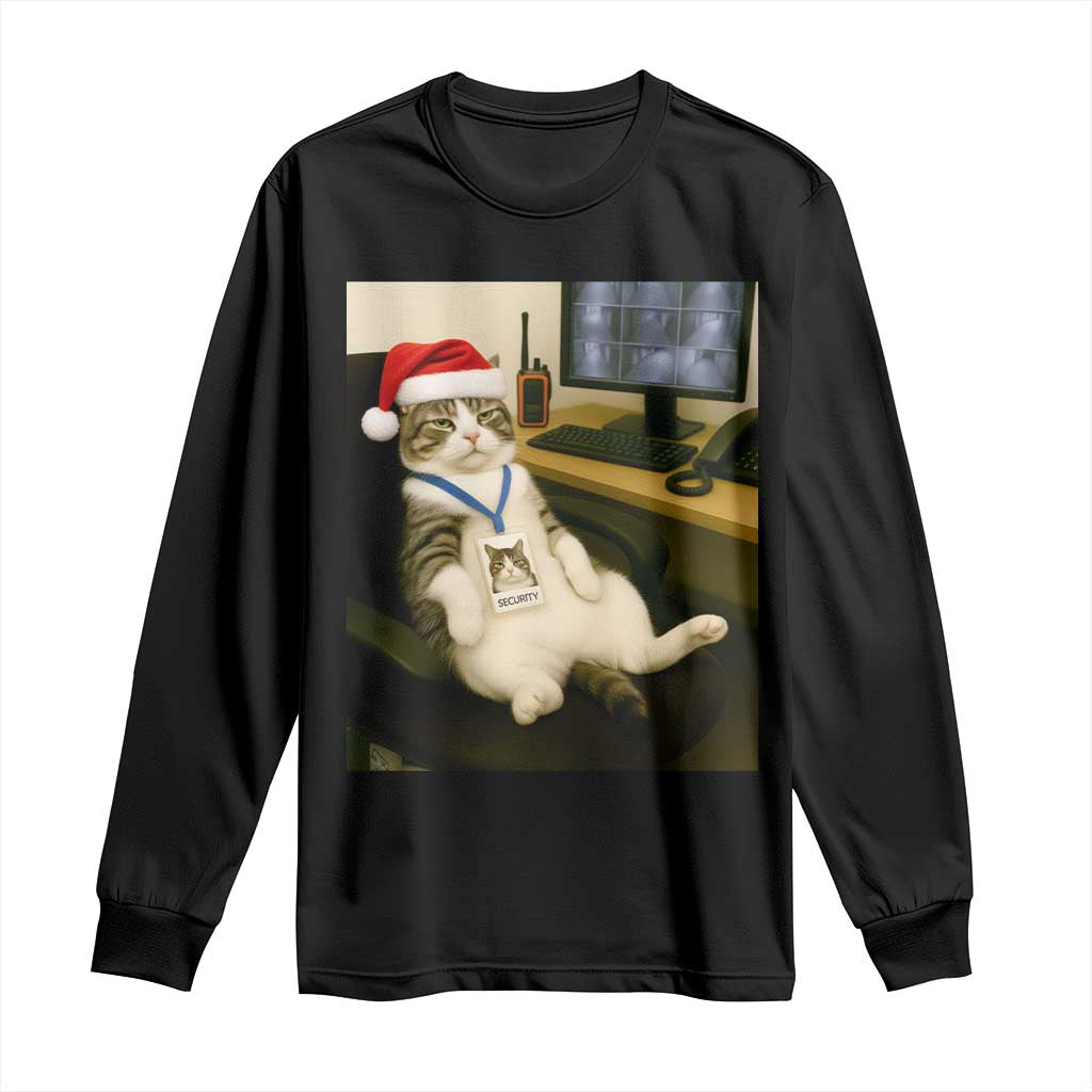 Funny Cat Christmas Long Sleeve Shirt Night Time Security Guard TS14 Black Print Your Wear