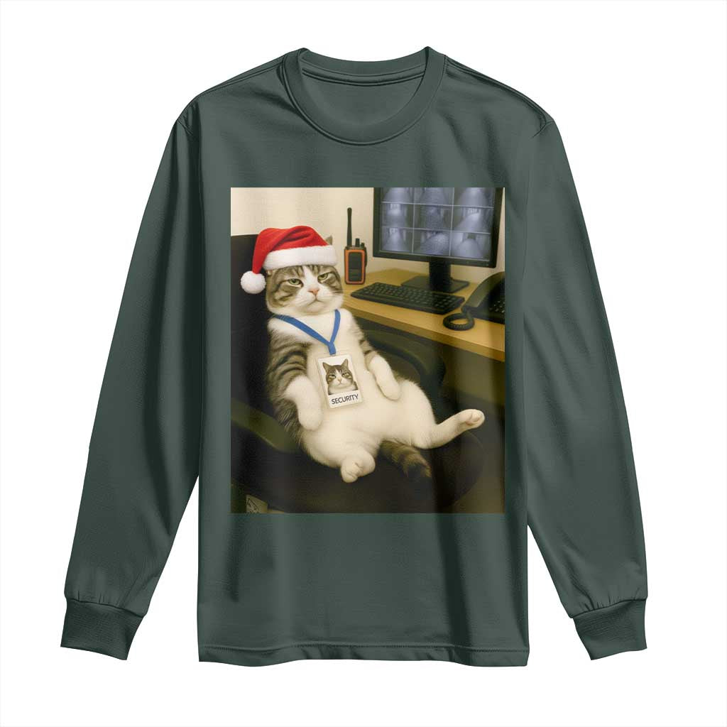 Funny Cat Christmas Long Sleeve Shirt Night Time Security Guard TS14 Dark Forest Green Print Your Wear