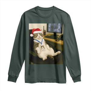 Funny Cat Christmas Long Sleeve Shirt Night Time Security Guard TS14 Dark Forest Green Print Your Wear