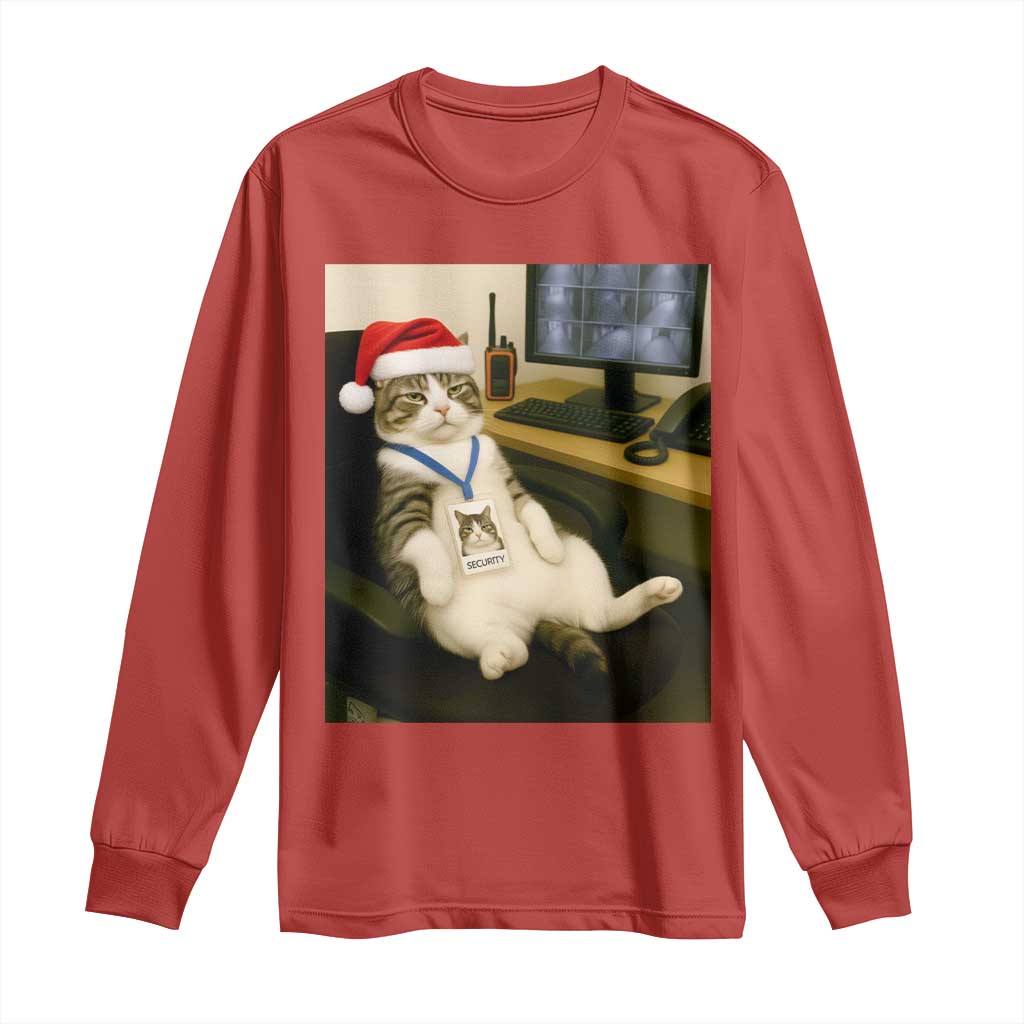 Funny Cat Christmas Long Sleeve Shirt Night Time Security Guard TS14 Red Print Your Wear