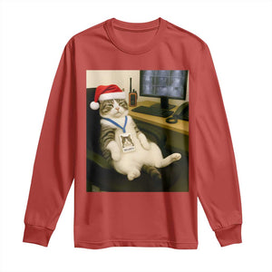 Funny Cat Christmas Long Sleeve Shirt Night Time Security Guard TS14 Red Print Your Wear