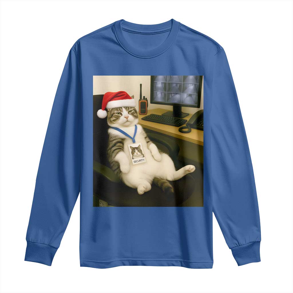 Funny Cat Christmas Long Sleeve Shirt Night Time Security Guard TS14 Royal Blue Print Your Wear