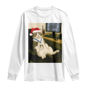 Funny Cat Christmas Long Sleeve Shirt Night Time Security Guard TS14 White Print Your Wear