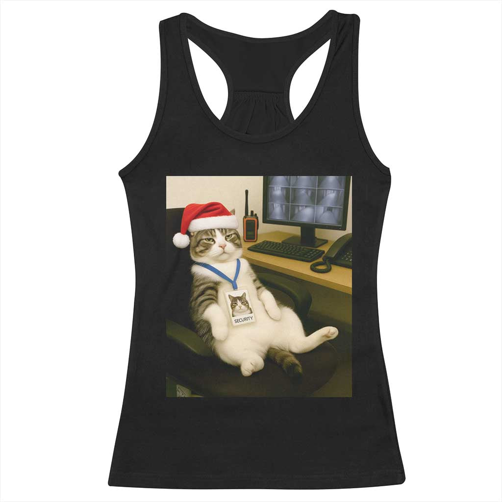 Funny Cat Christmas Racerback Tank Top Night Time Security Guard TS14 Black Print Your Wear