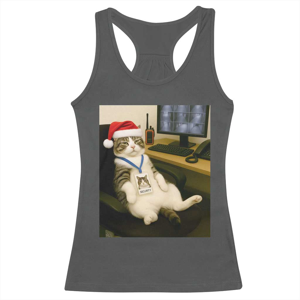 Funny Cat Christmas Racerback Tank Top Night Time Security Guard TS14 Dark Heather Print Your Wear