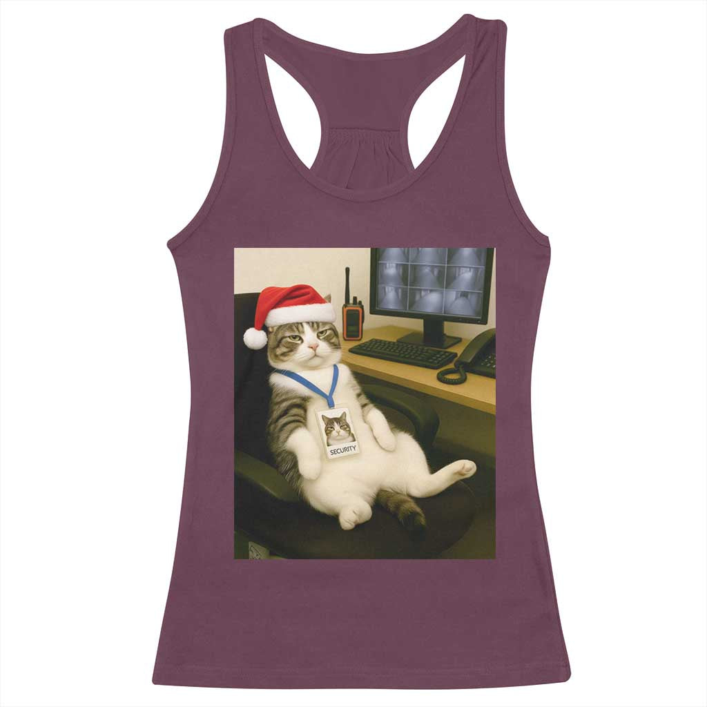 Funny Cat Christmas Racerback Tank Top Night Time Security Guard TS14 Maroon Print Your Wear