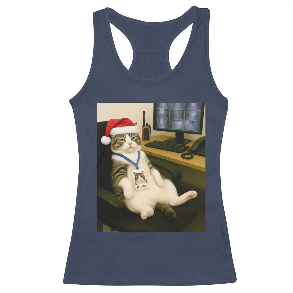 Funny Cat Christmas Racerback Tank Top Night Time Security Guard TS14 Navy Print Your Wear
