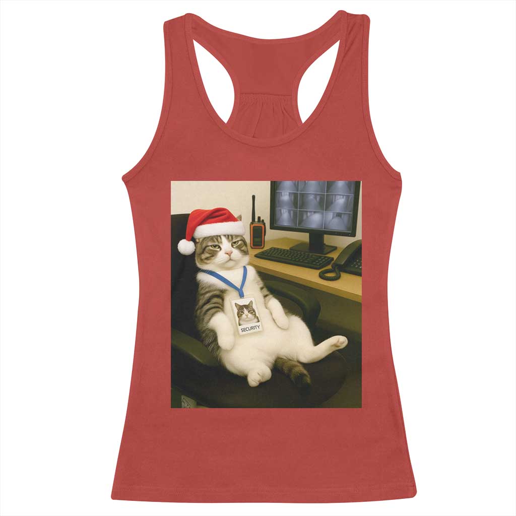 Funny Cat Christmas Racerback Tank Top Night Time Security Guard TS14 Red Print Your Wear