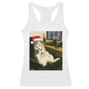 Funny Cat Christmas Racerback Tank Top Night Time Security Guard TS14 White Print Your Wear