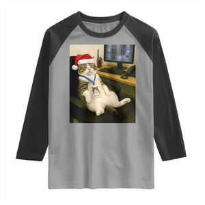Funny Cat Christmas Raglan Shirt Night Time Security Guard TS14 Sport Gray Black Print Your Wear