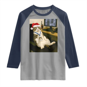 Funny Cat Christmas Raglan Shirt Night Time Security Guard TS14 Sport Gray Navy Print Your Wear