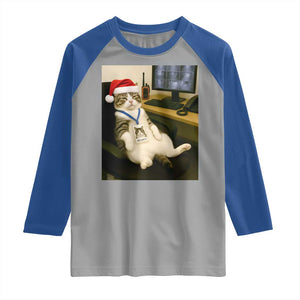 Funny Cat Christmas Raglan Shirt Night Time Security Guard TS14 Sport Gray Royal Print Your Wear