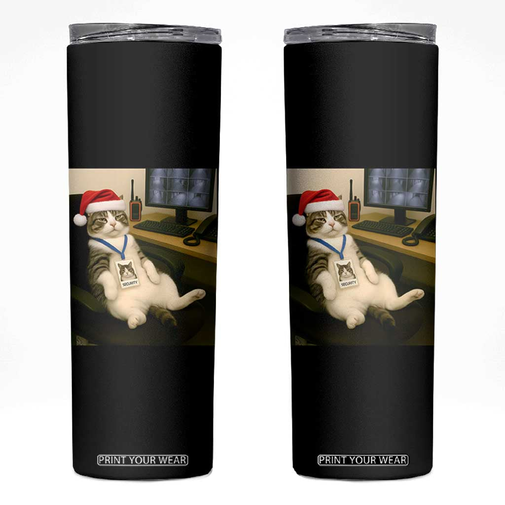 Funny Cat Christmas Skinny Tumbler Night Time Security Guard TS14 Black Print Your Wear