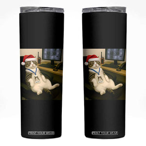 Funny Cat Christmas Skinny Tumbler Night Time Security Guard TS14 Black Print Your Wear