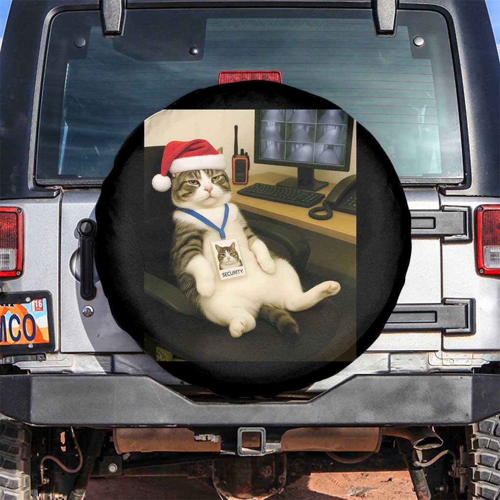 Funny Cat Christmas Spare Tire Cover Night Time Security Guard TS14 No hole Black Print Your Wear