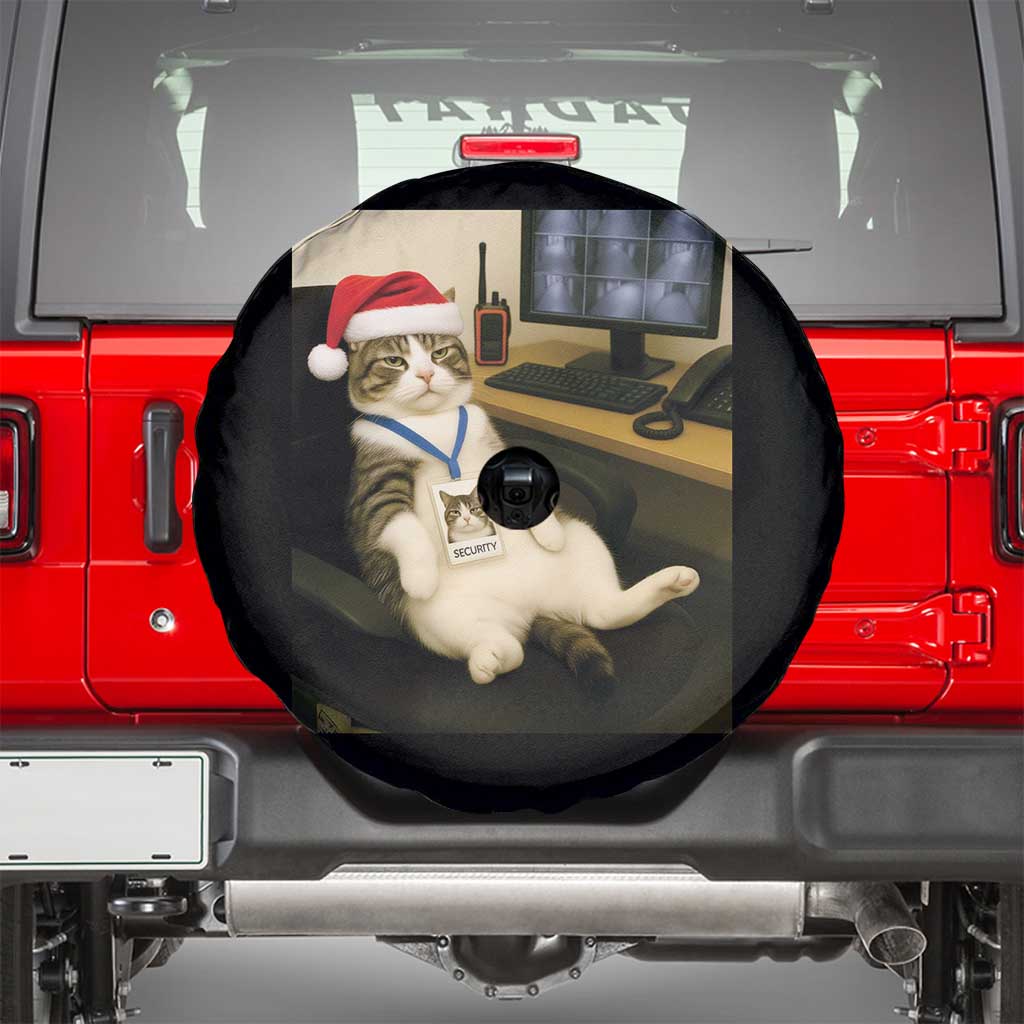Funny Cat Christmas Spare Tire Cover Night Time Security Guard TS14 Black Print Your Wear