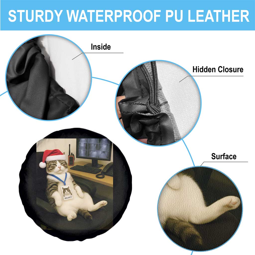 Funny Cat Christmas Spare Tire Cover Night Time Security Guard - Print Your Wear