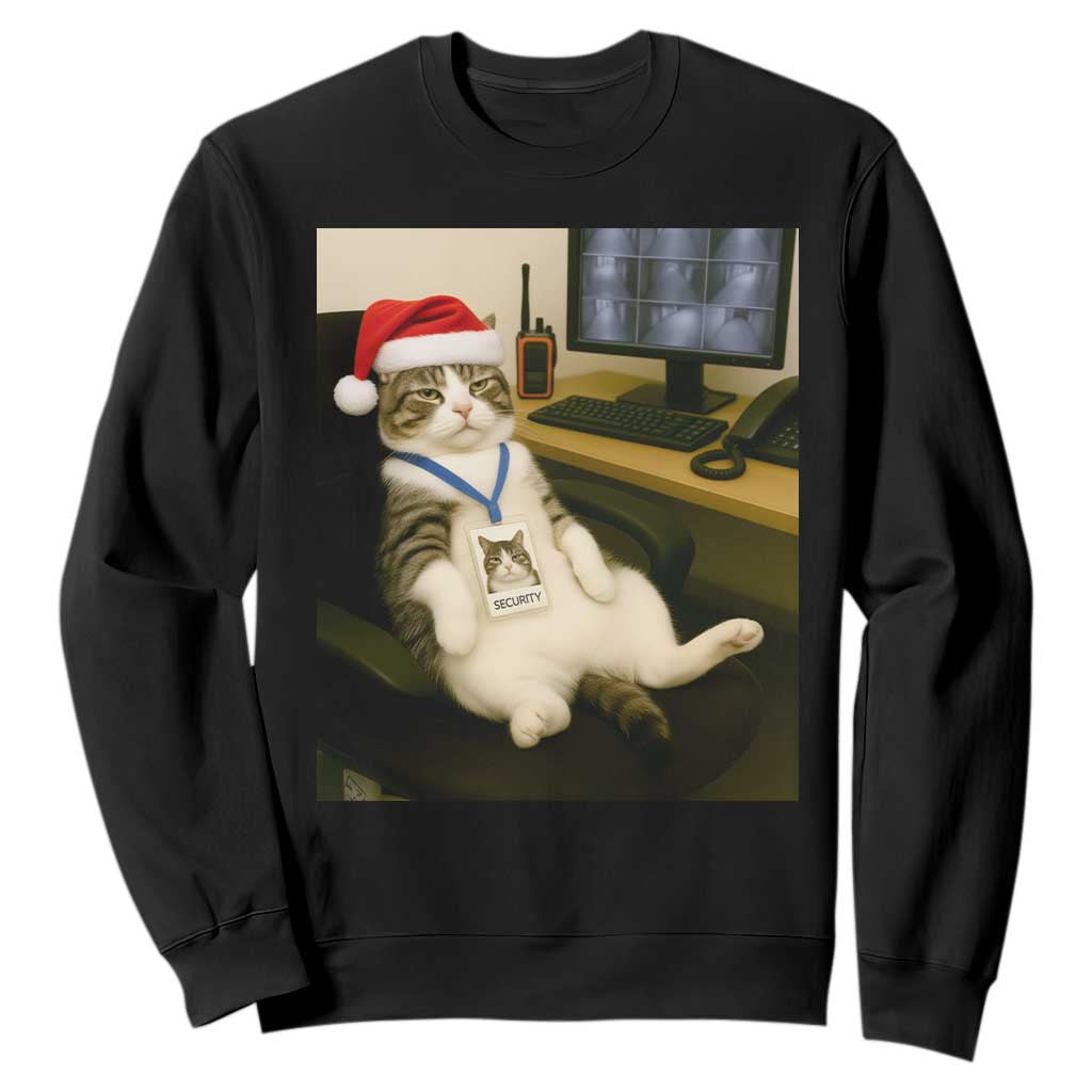 Funny Cat Christmas Sweatshirt Night Time Security Guard TS14 Black Print Your Wear