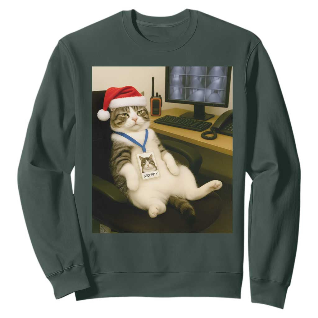 Funny Cat Christmas Sweatshirt Night Time Security Guard TS14 Dark Forest Green Print Your Wear
