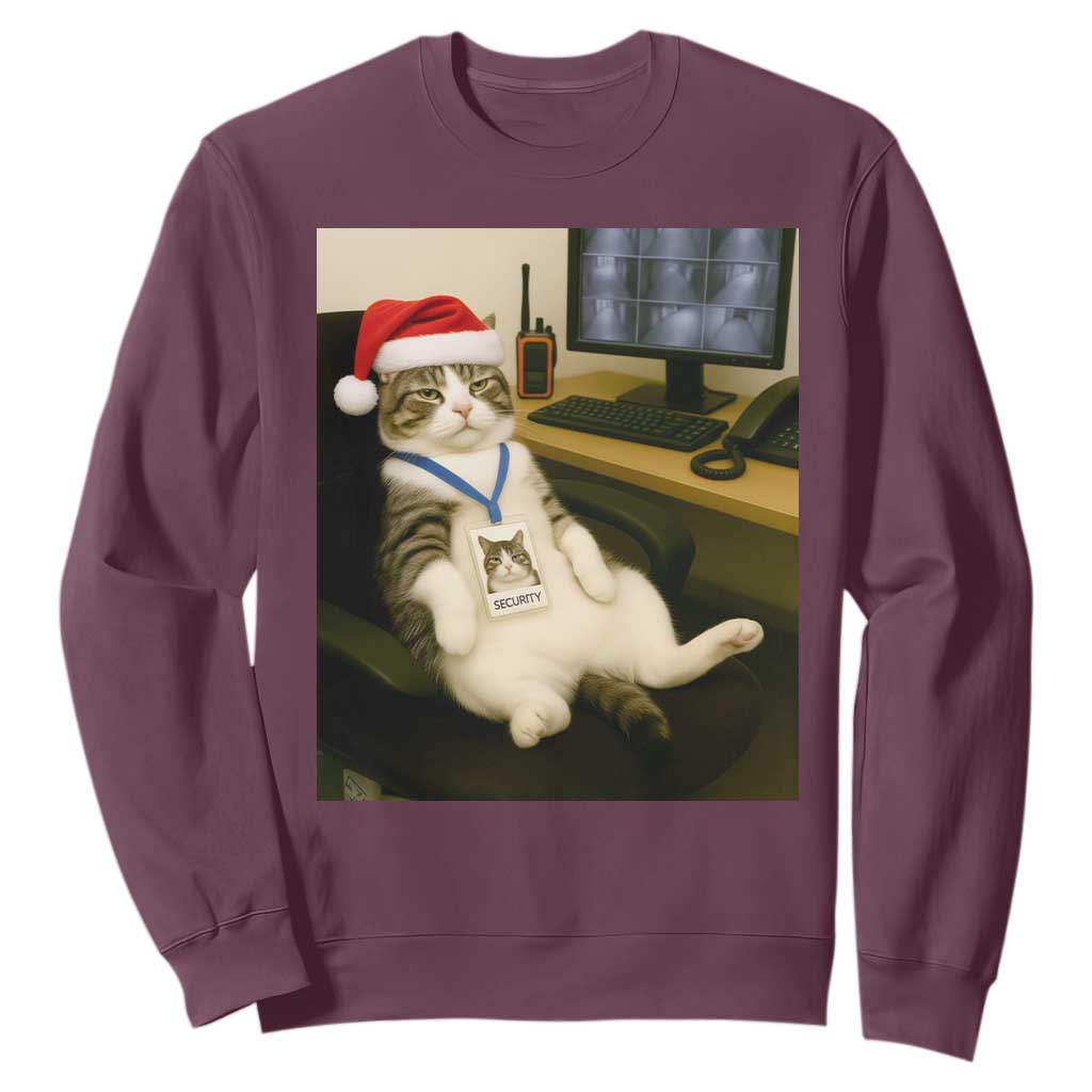 Funny Cat Christmas Sweatshirt Night Time Security Guard TS14 Maroon Print Your Wear