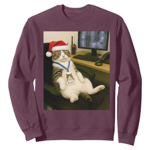 Funny Cat Christmas Sweatshirt Night Time Security Guard TS14 Maroon Print Your Wear