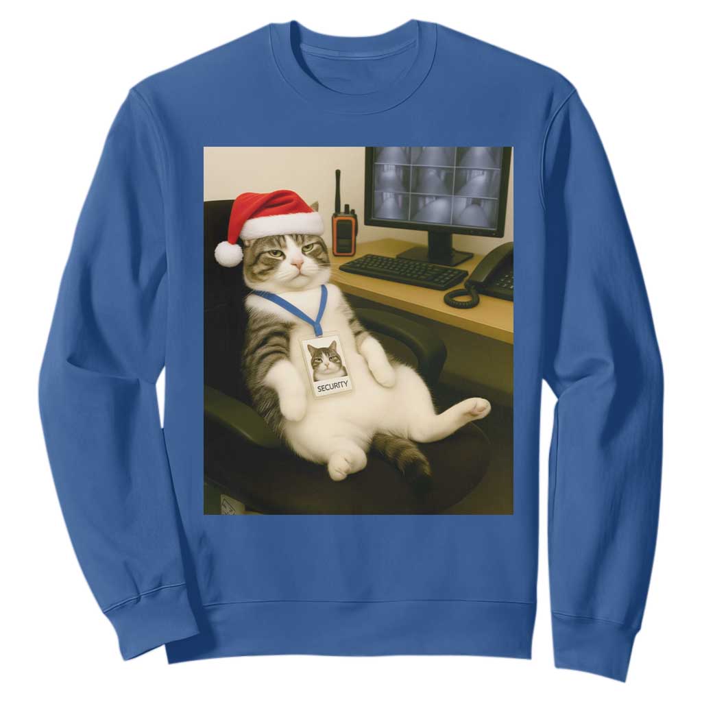 Funny Cat Christmas Sweatshirt Night Time Security Guard TS14 Royal Blue Print Your Wear