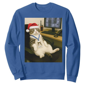 Funny Cat Christmas Sweatshirt Night Time Security Guard TS14 Royal Blue Print Your Wear