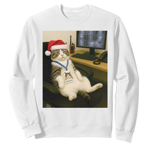Funny Cat Christmas Sweatshirt Night Time Security Guard TS14 White Print Your Wear