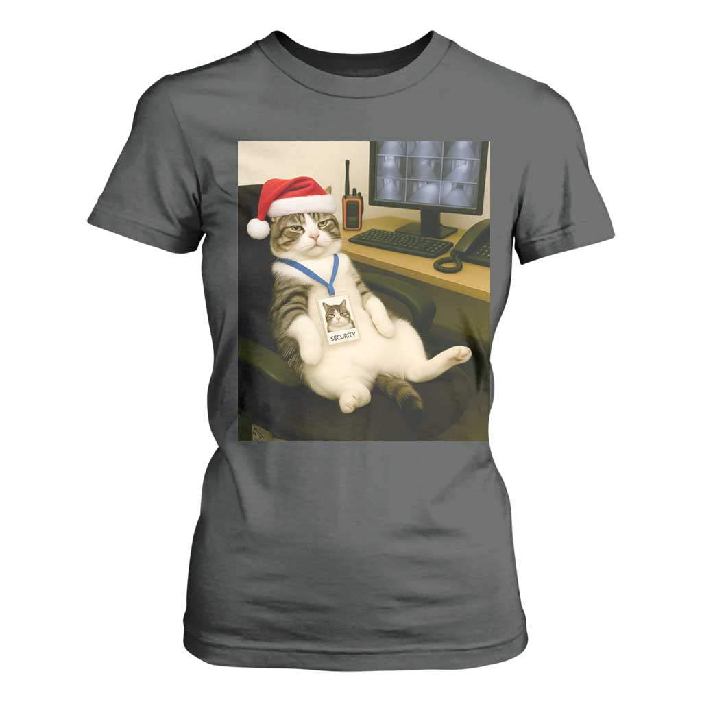 Funny Cat Christmas T Shirt For Women Night Time Security Guard TS14 Dark Heather Print Your Wear