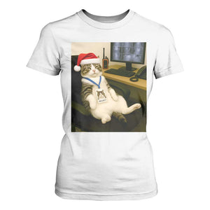 Funny Cat Christmas T Shirt For Women Night Time Security Guard TS14 White Print Your Wear
